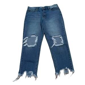 Kancan Wide Leg Distressed Raw Hem Jeans EUC